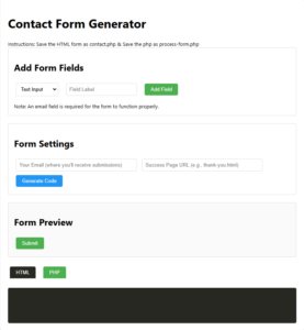 Screenshot of the Contact Form Generator interface showing easy customization options.